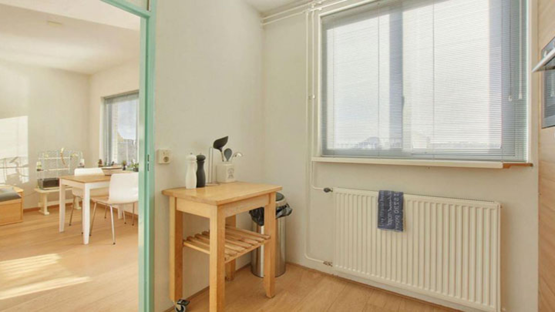 In dit piepkleine appartementje woont de boomlange Jeroen Pauw. Zie foto's 10