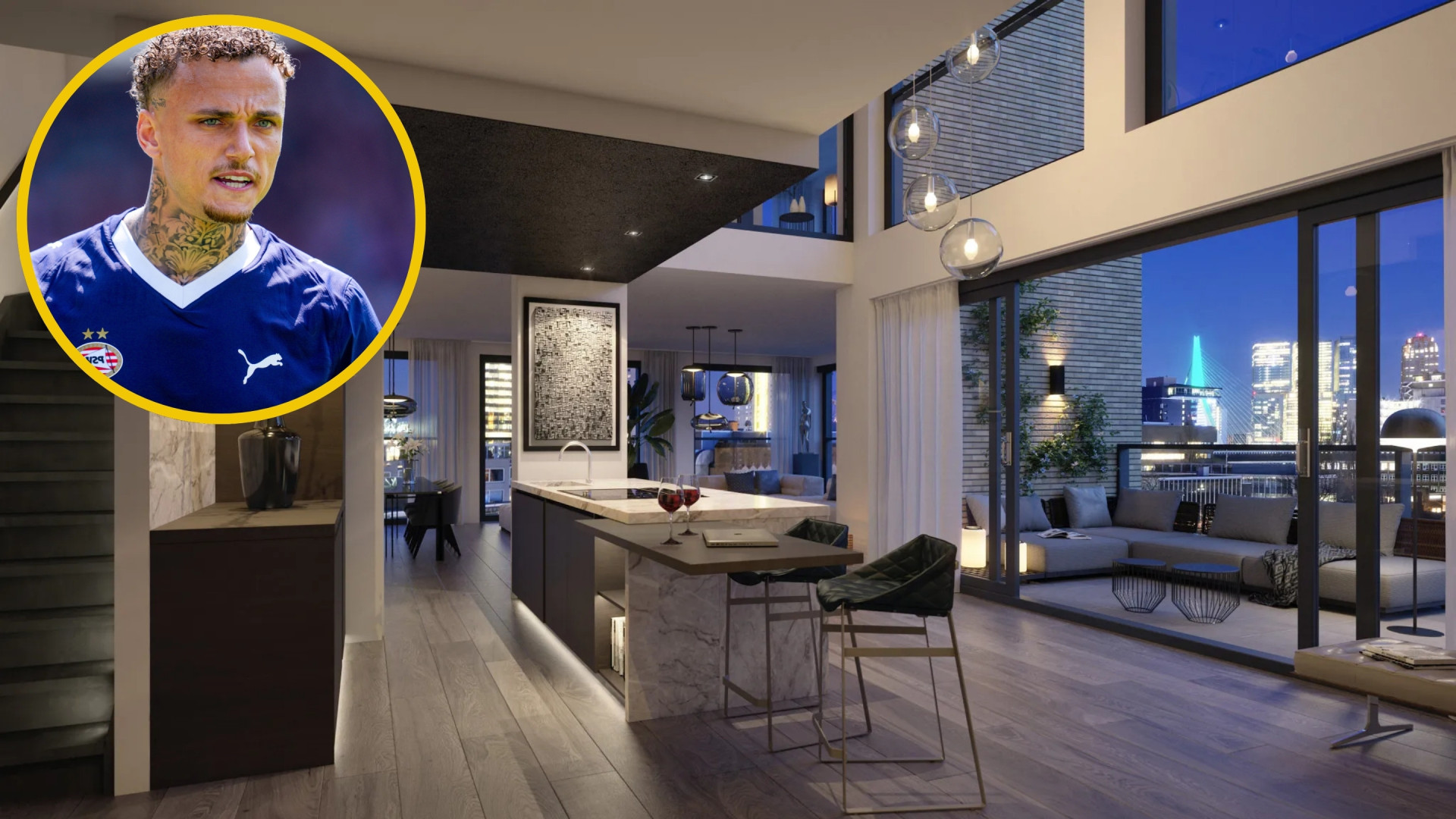 Voetballer Noa Lang houdt uitverkoop en zet nu ook zijn penthouse in Rotterdam te koop. Zie foto’s 1